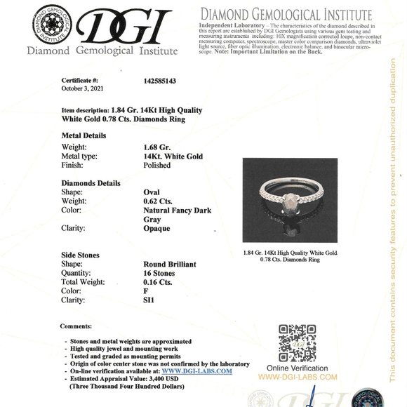 Oval Diamond Engagement Ring Rose Cut Fancy Gray 0.78 TCW 14K White Gold - Picture 4 of 6